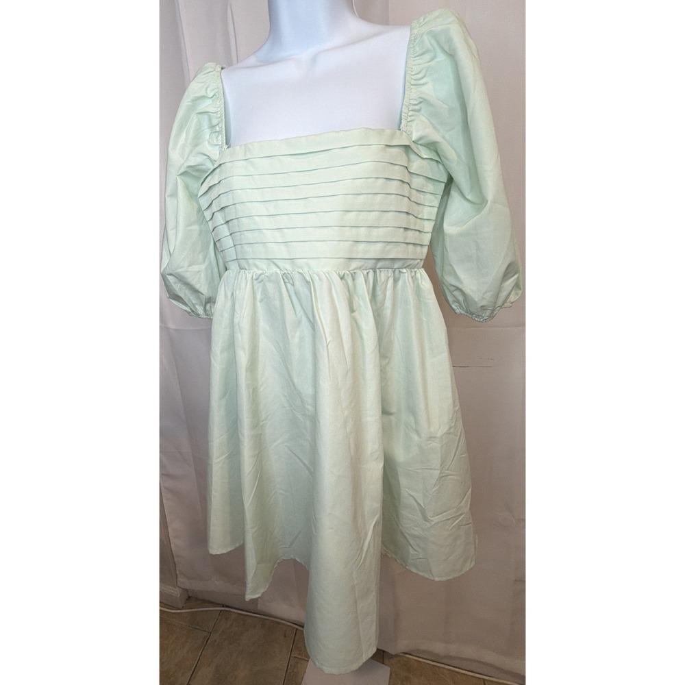 Blue Rain Chambray Tencel Off Shoulder Babydoll Flowy Mini Womens Dress Size M - Picture 6 of 10